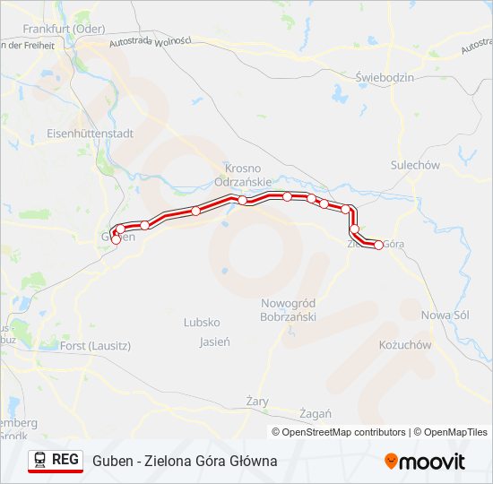 Mapa linii kolej REG