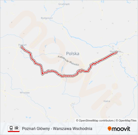 Mapa linii kolej IR