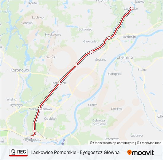 Mapa linii kolej REG