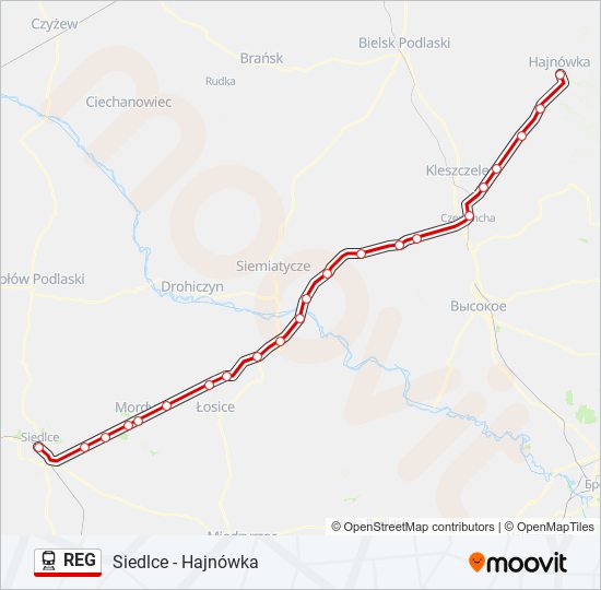 Mapa linii kolej REG