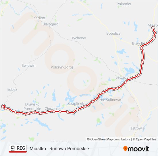 Mapa linii kolej REG