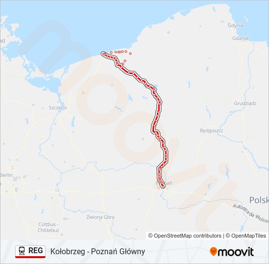 Mapa linii kolej REG