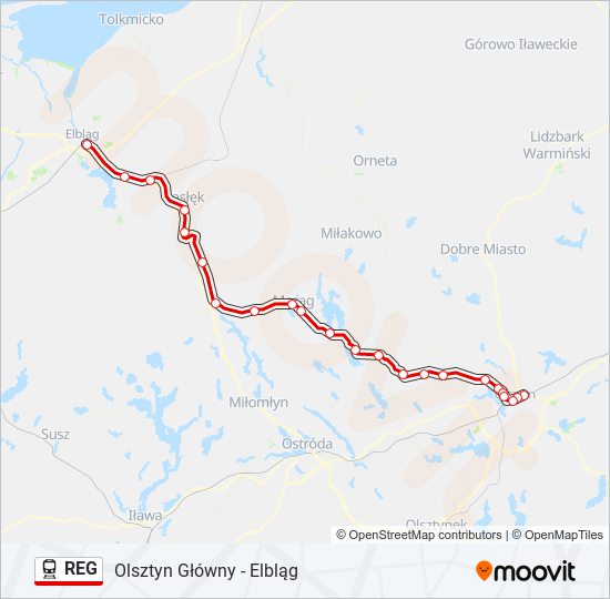 Поезд REG: карта маршрута