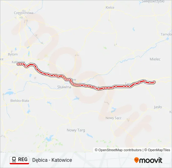Поезд REG: карта маршрута