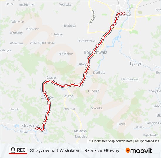 Поезд REG: карта маршрута