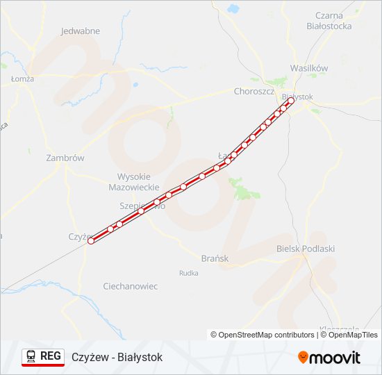 Mapa linii kolej REG