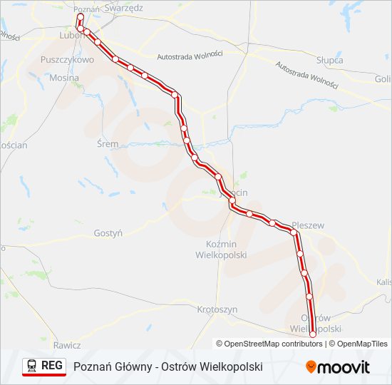 Mapa linii kolej REG