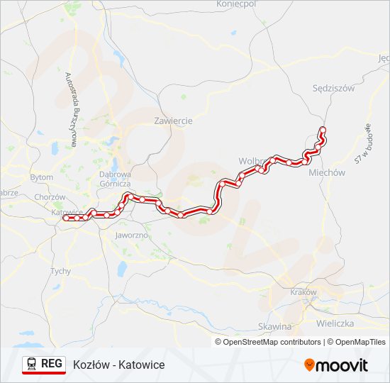 Поезд REG: карта маршрута