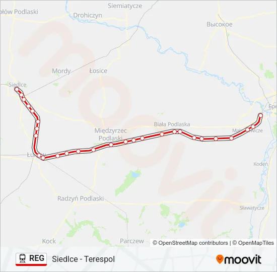 Поезд REG: карта маршрута