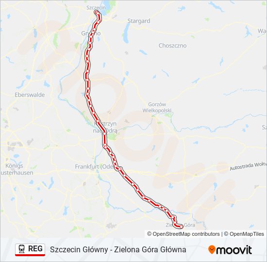 Mapa linii kolej REG