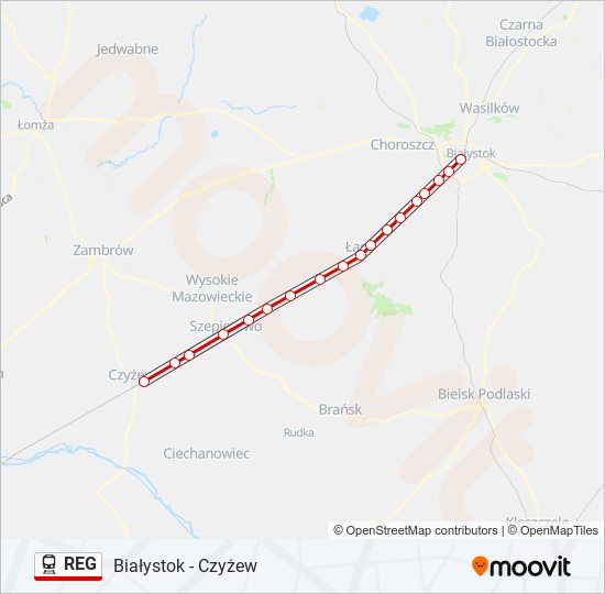 Поезд REG: карта маршрута