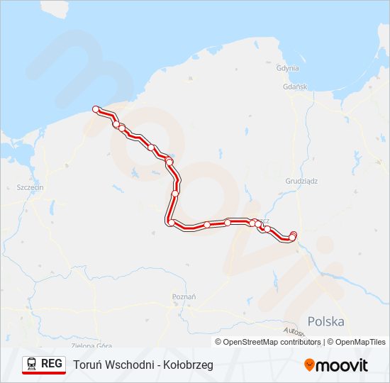 Mapa linii kolej REG