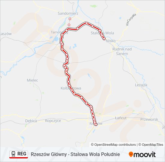 Поезд REG: карта маршрута