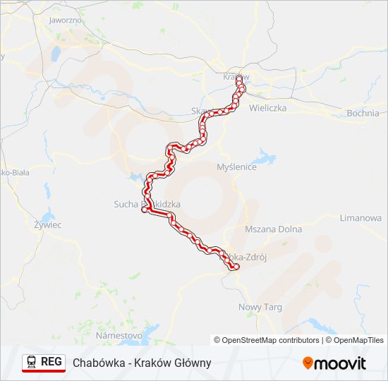 Mapa linii kolej REG