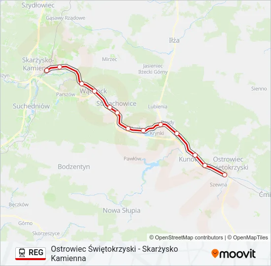 Поезд REG: карта маршрута