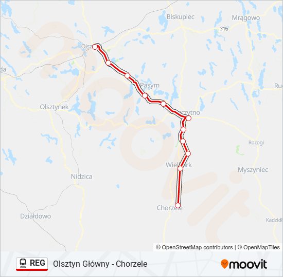 Mapa linii kolej REG