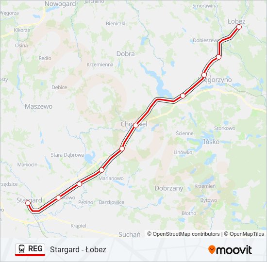 Поезд REG: карта маршрута