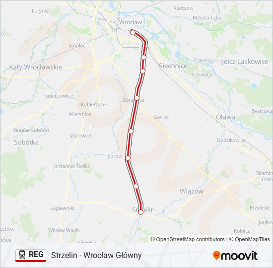 Поезд REG: карта маршрута