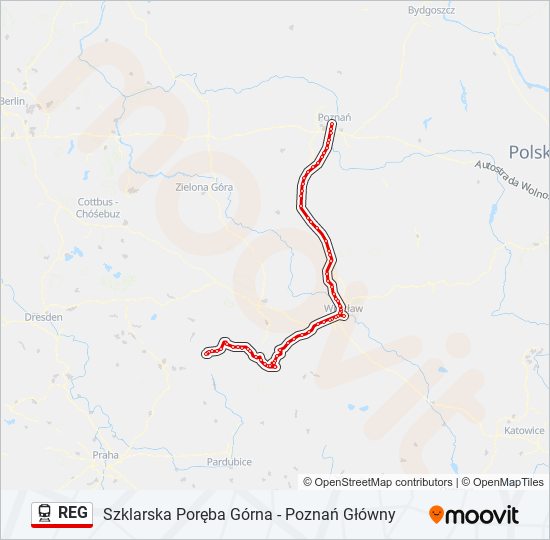 Mapa linii kolej REG