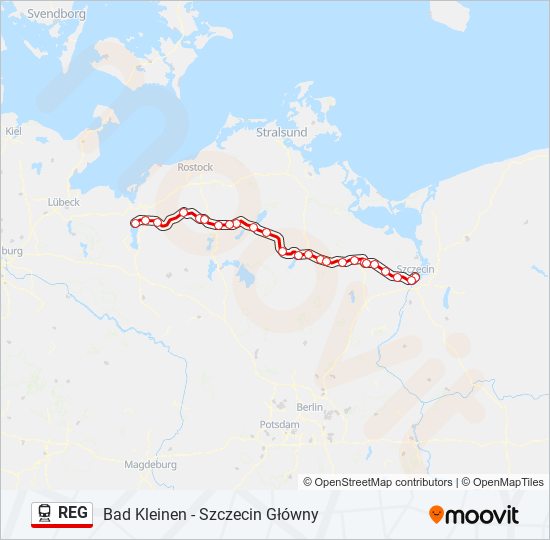 Mapa linii kolej REG