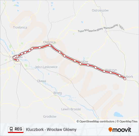 Mapa linii kolej REG