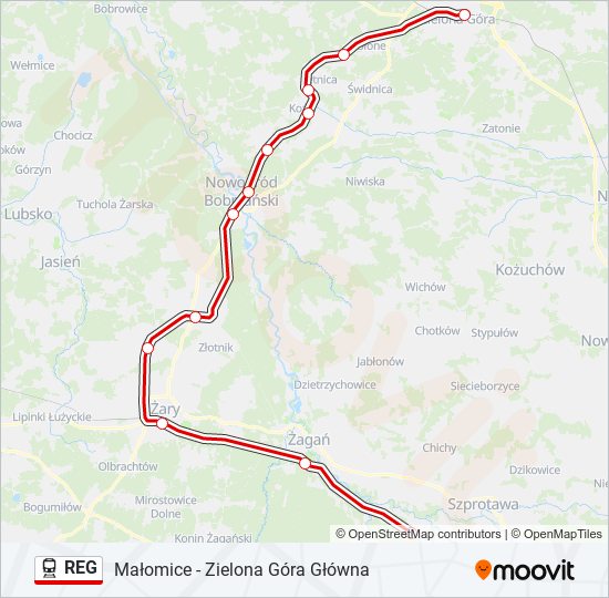 Поезд REG: карта маршрута