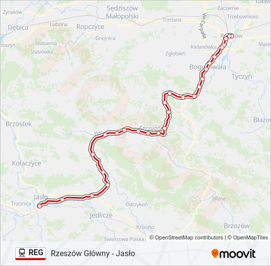 Mapa linii kolej REG