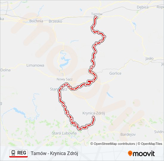 Поезд REG: карта маршрута