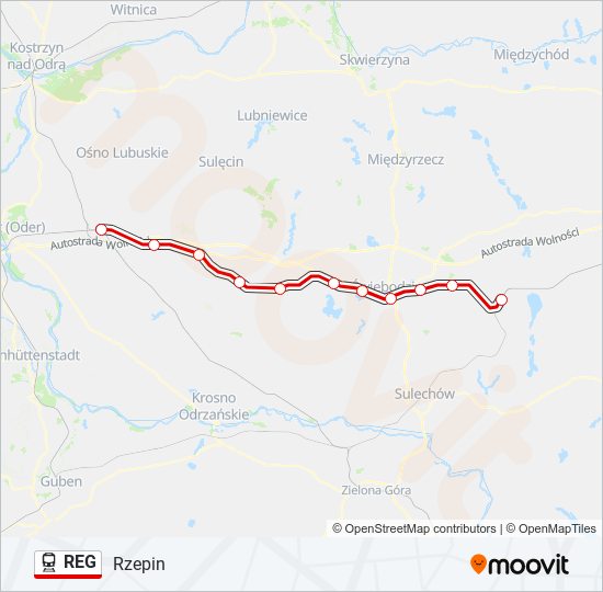 Mapa linii kolej REG