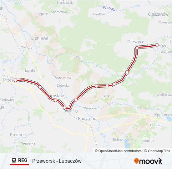 Поезд REG: карта маршрута