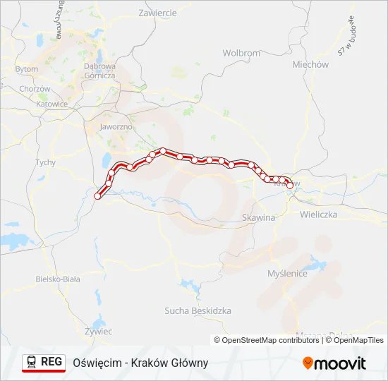 Поезд REG: карта маршрута