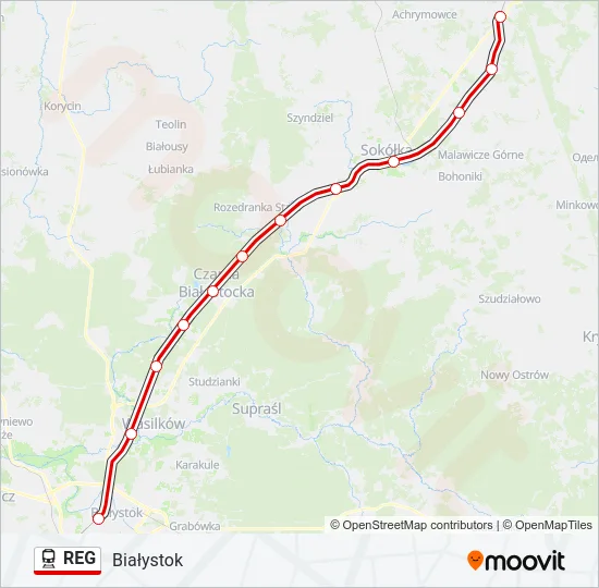Поезд REG: карта маршрута