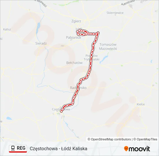 Поезд REG: карта маршрута