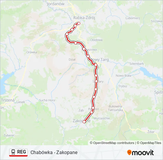 Поезд REG: карта маршрута