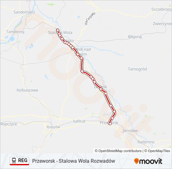 Mapa linii kolej REG