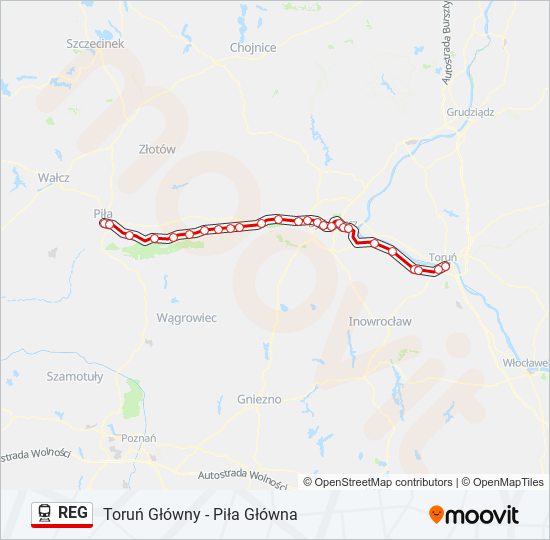 Mapa linii kolej REG