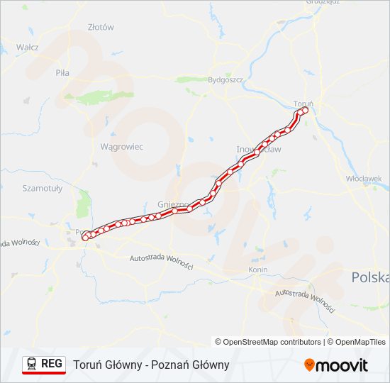 Поезд REG: карта маршрута