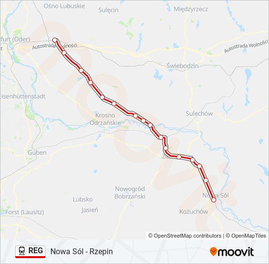 Mapa linii kolej REG