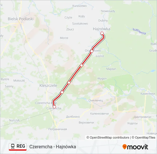 Поезд REG: карта маршрута