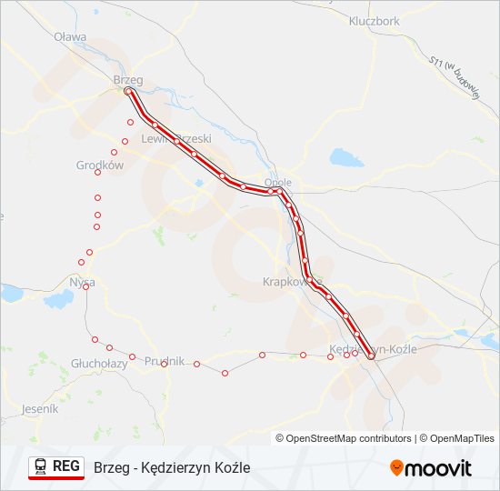 Mapa linii kolej REG