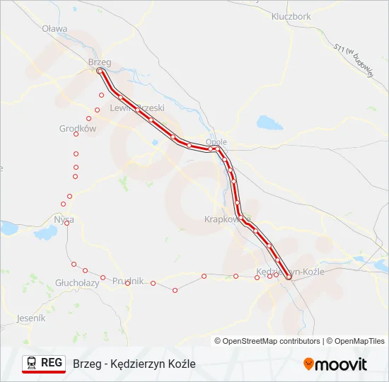 Поезд REG: карта маршрута