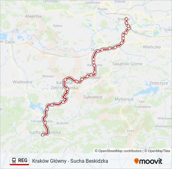 Поезд REG: карта маршрута