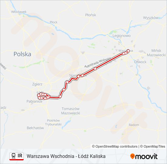 Поезд IR: карта маршрута