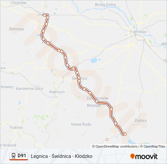 Поезд D91: карта маршрута