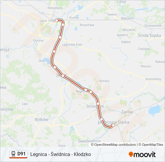 Поезд D91: карта маршрута