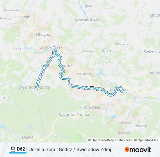Поезд D62: карта маршрута
