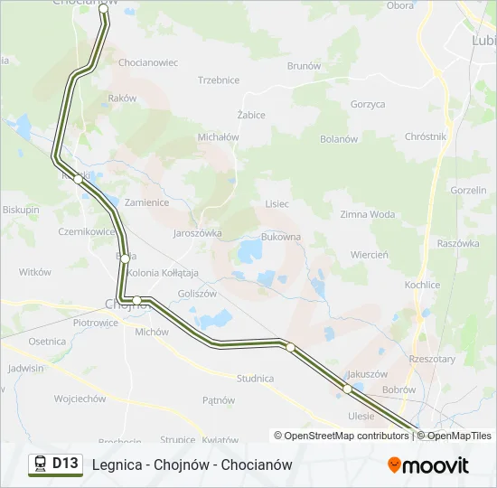 Поезд D13: карта маршрута