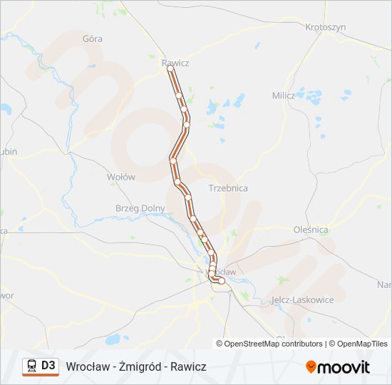 Mapa linii kolej D3