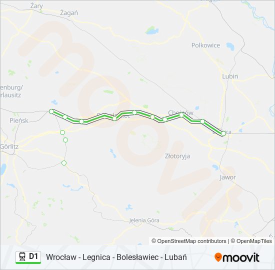 Mapa linii kolej D1