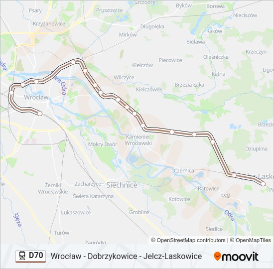 Mapa linii kolej D70